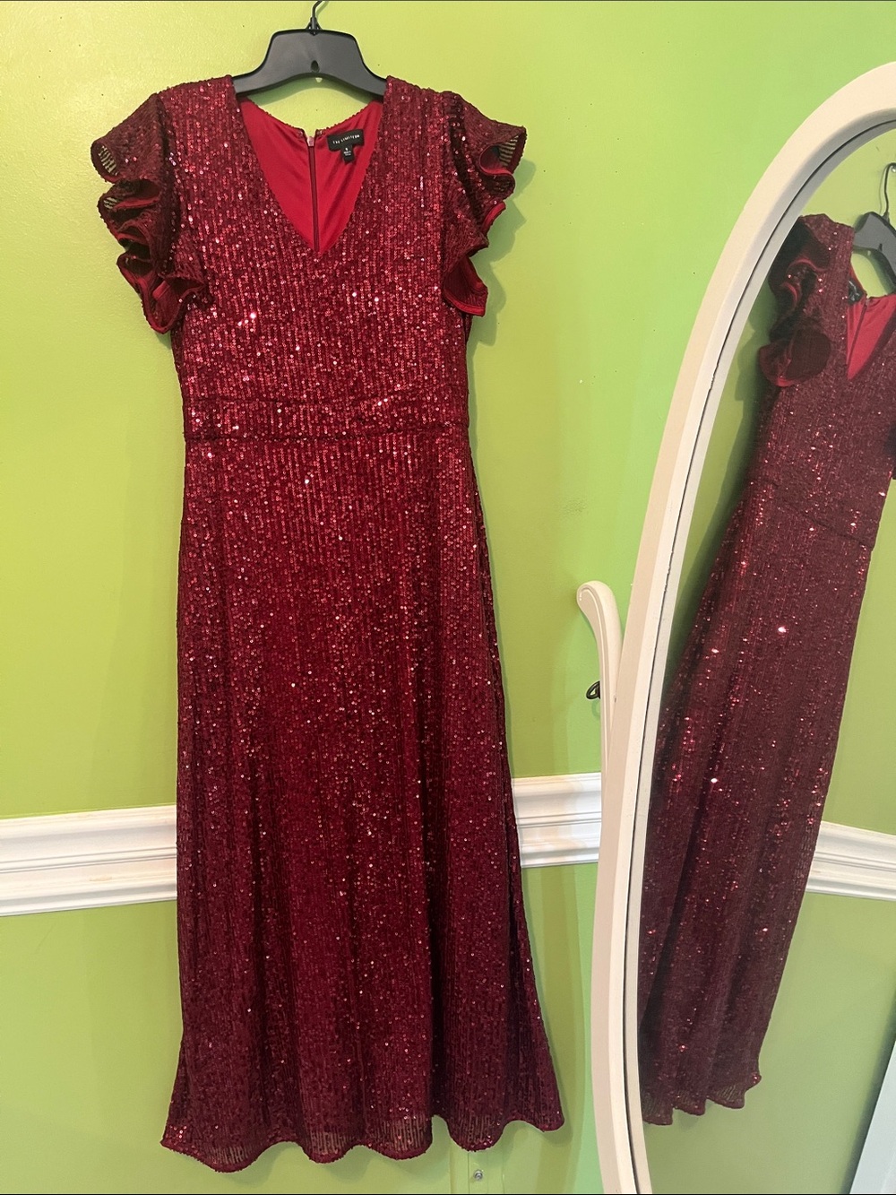 The Limited Sequined Burgundy Flutter Sleeve Maxi